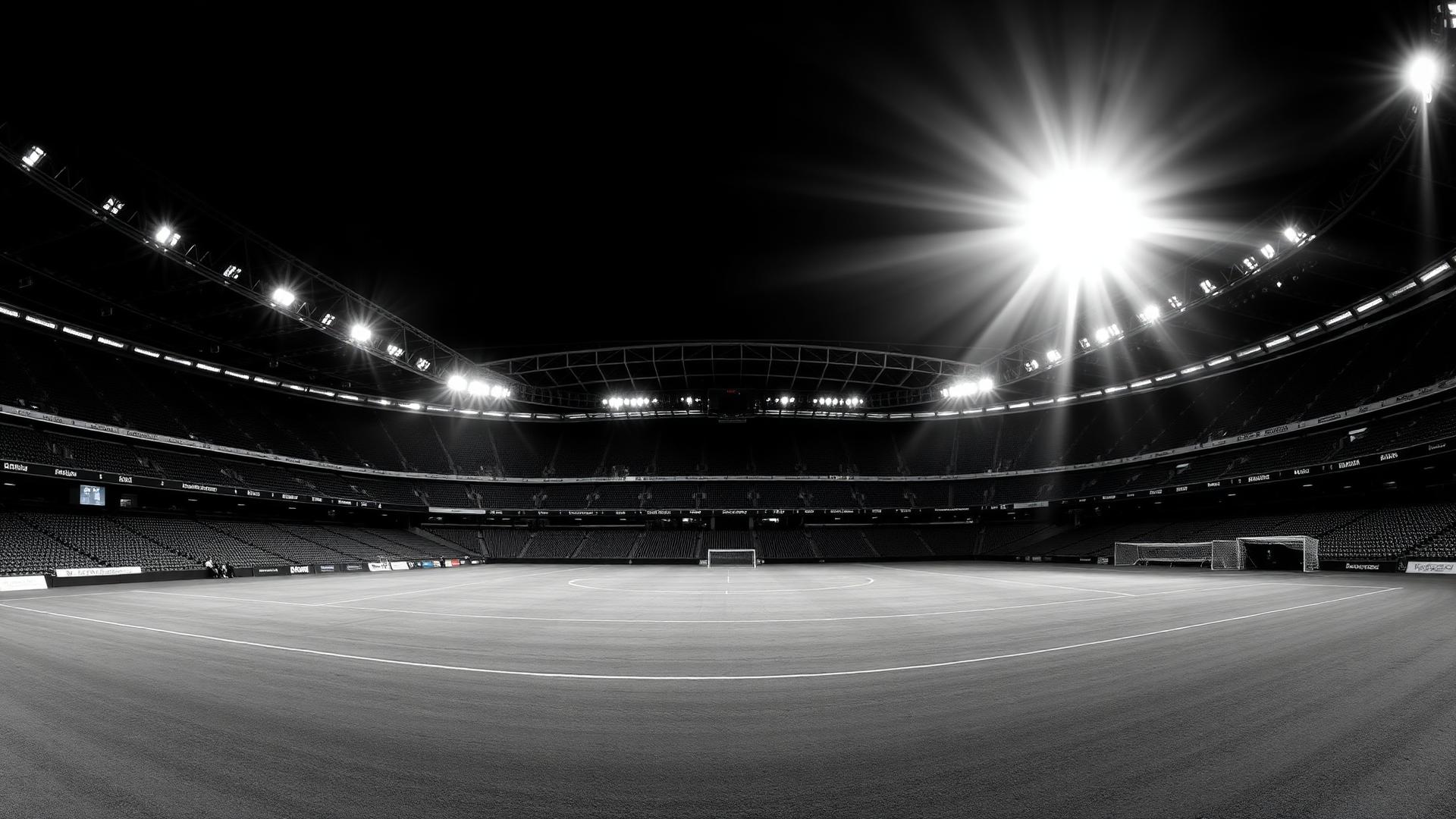 Estadio deportivo en blanco y negro